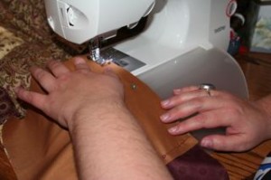 Brenda working on her quilt.